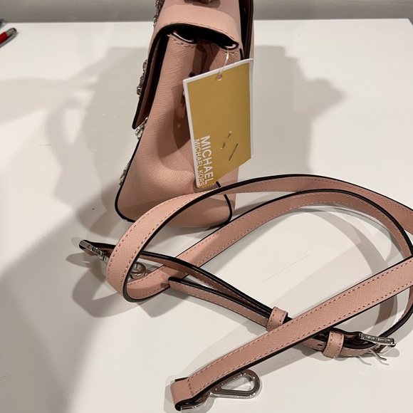 Michael Kors Beige Saffiano Leather Small Ava Crystal’s Top Handle Bag. - Picture 3 of 13